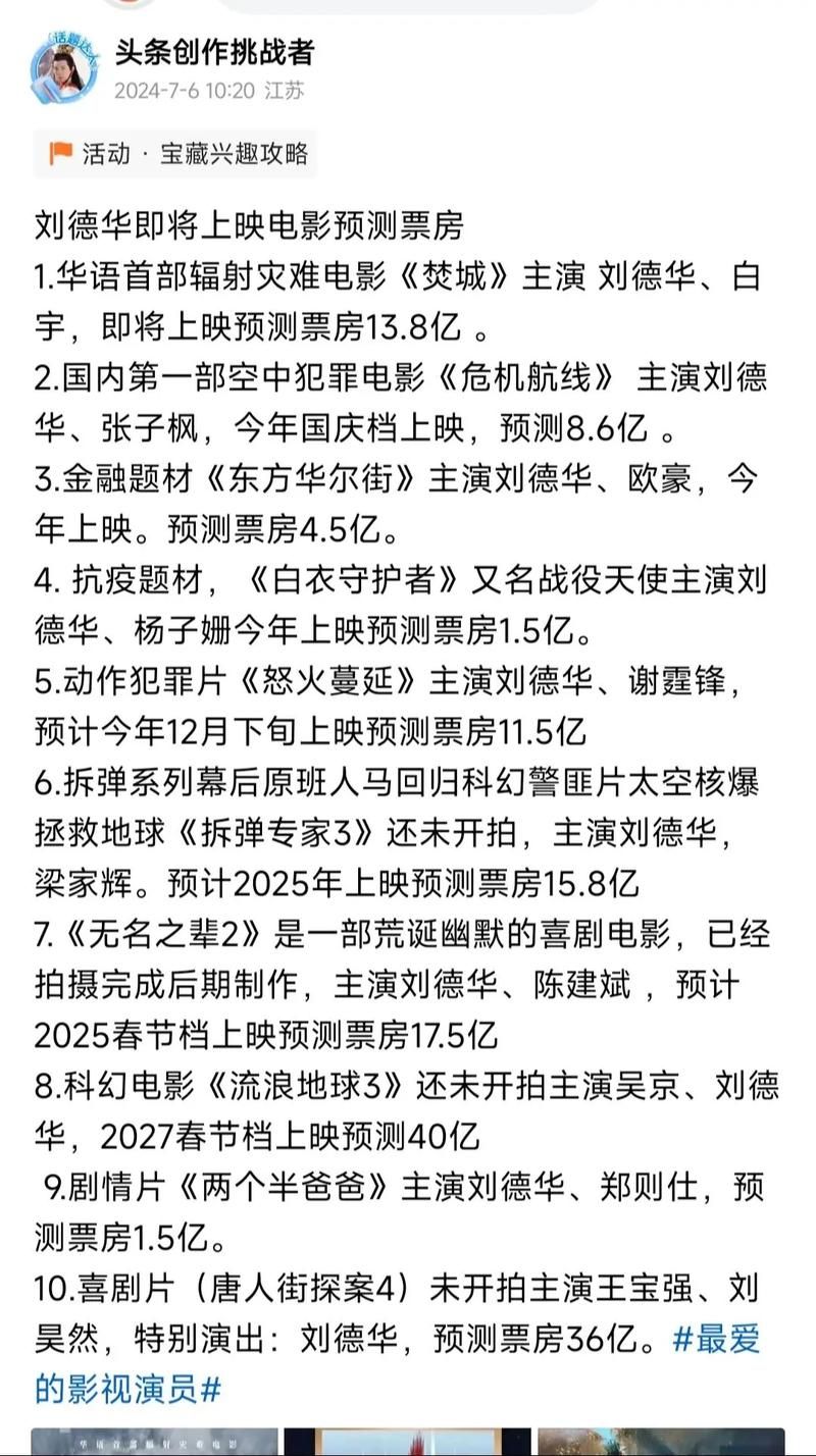 刘德华电影总票房排行榜最新统计来了