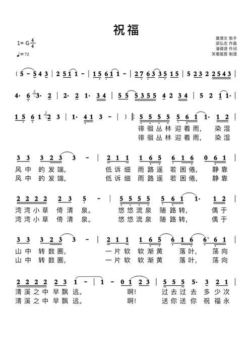 张学友祝福简谱下载 高清打印版免费分享